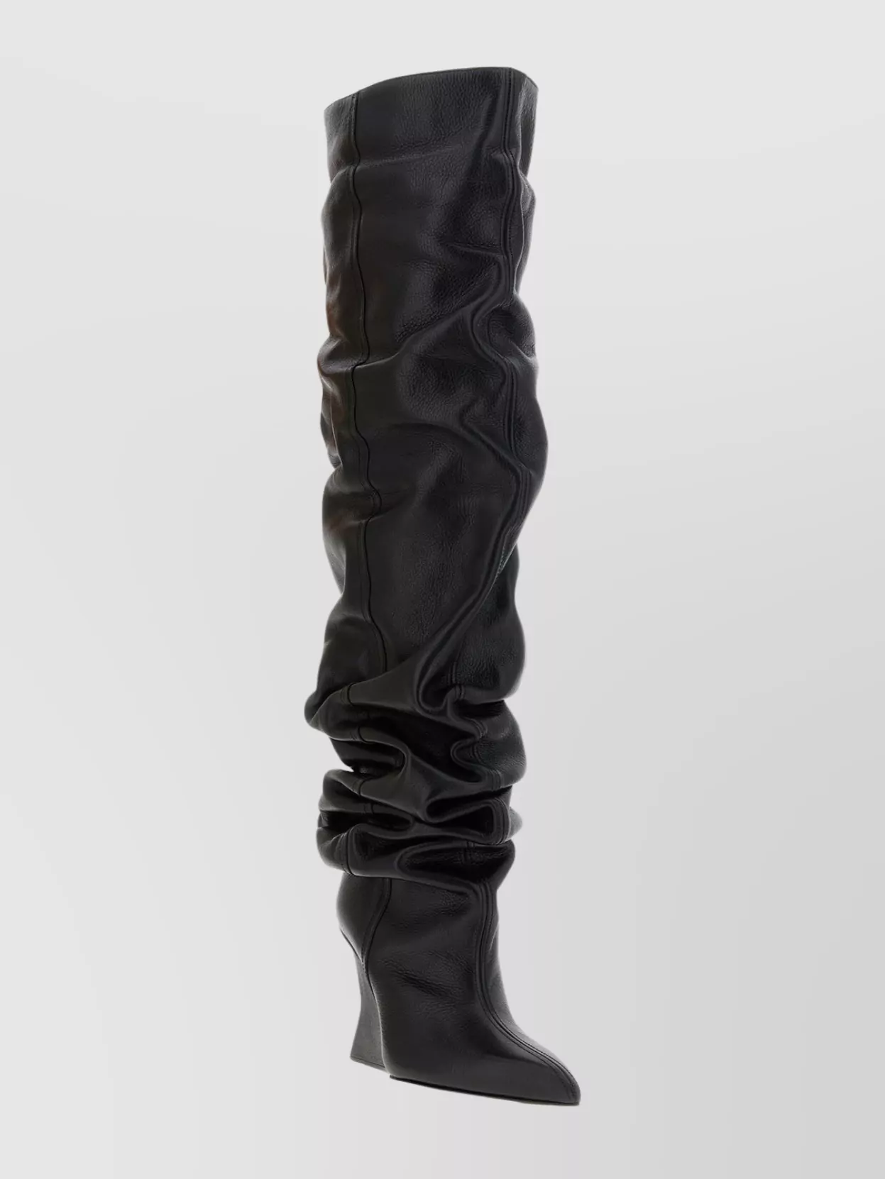 Balmain Knee-high Leather Wedge Boots In Black