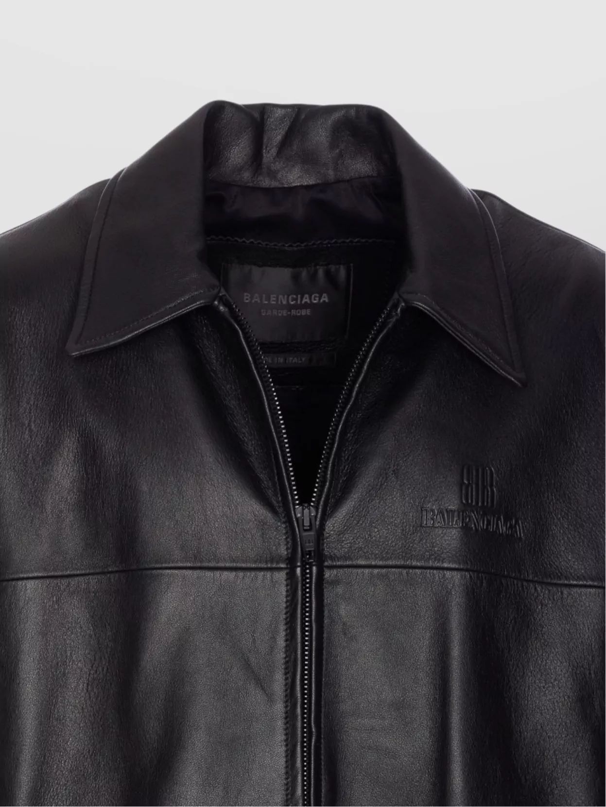 Balenciaga Leather Jacket With Embossed Logo And Pockets