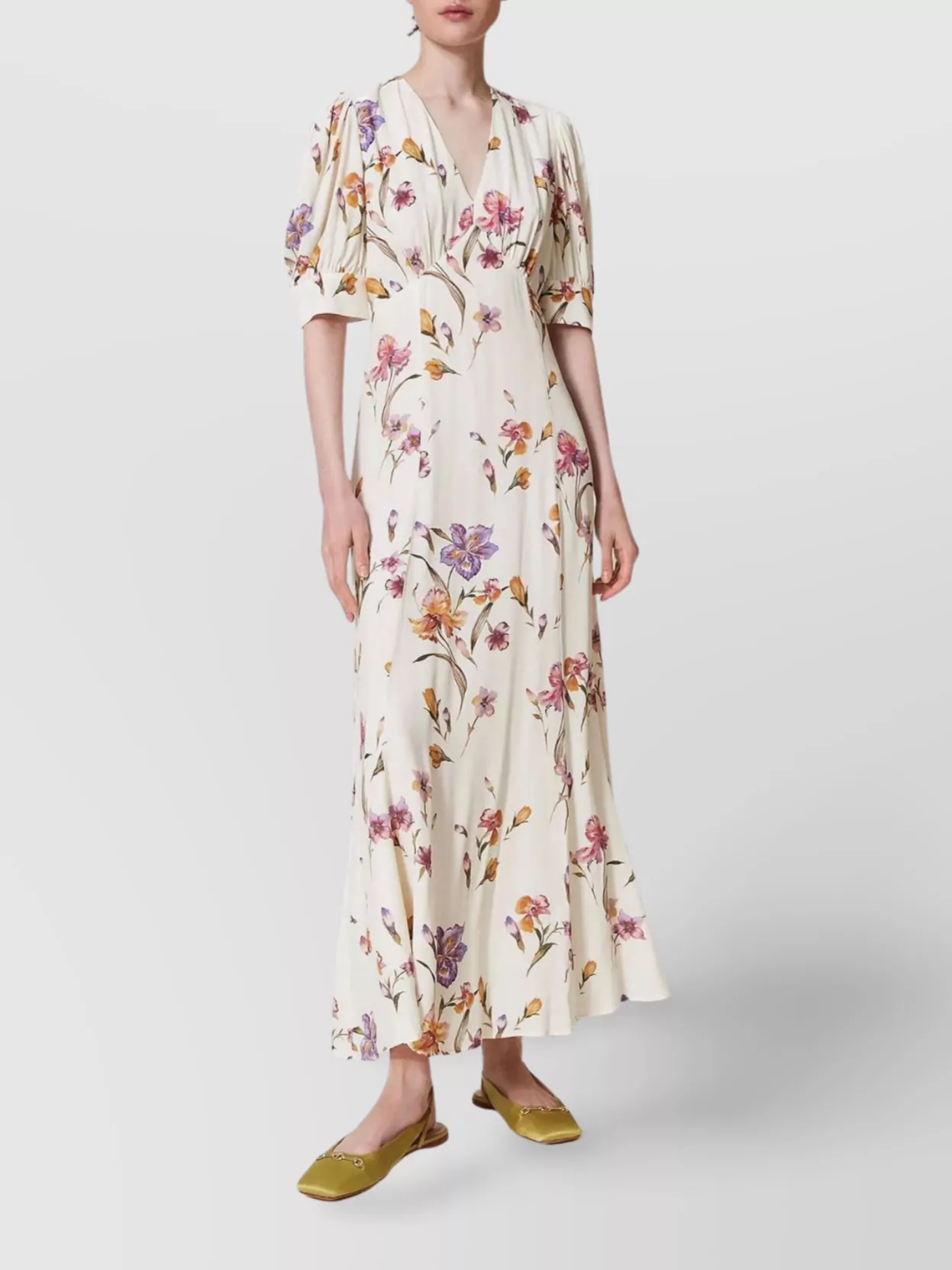 Twinset Floral Maxi Dress Open Back In White