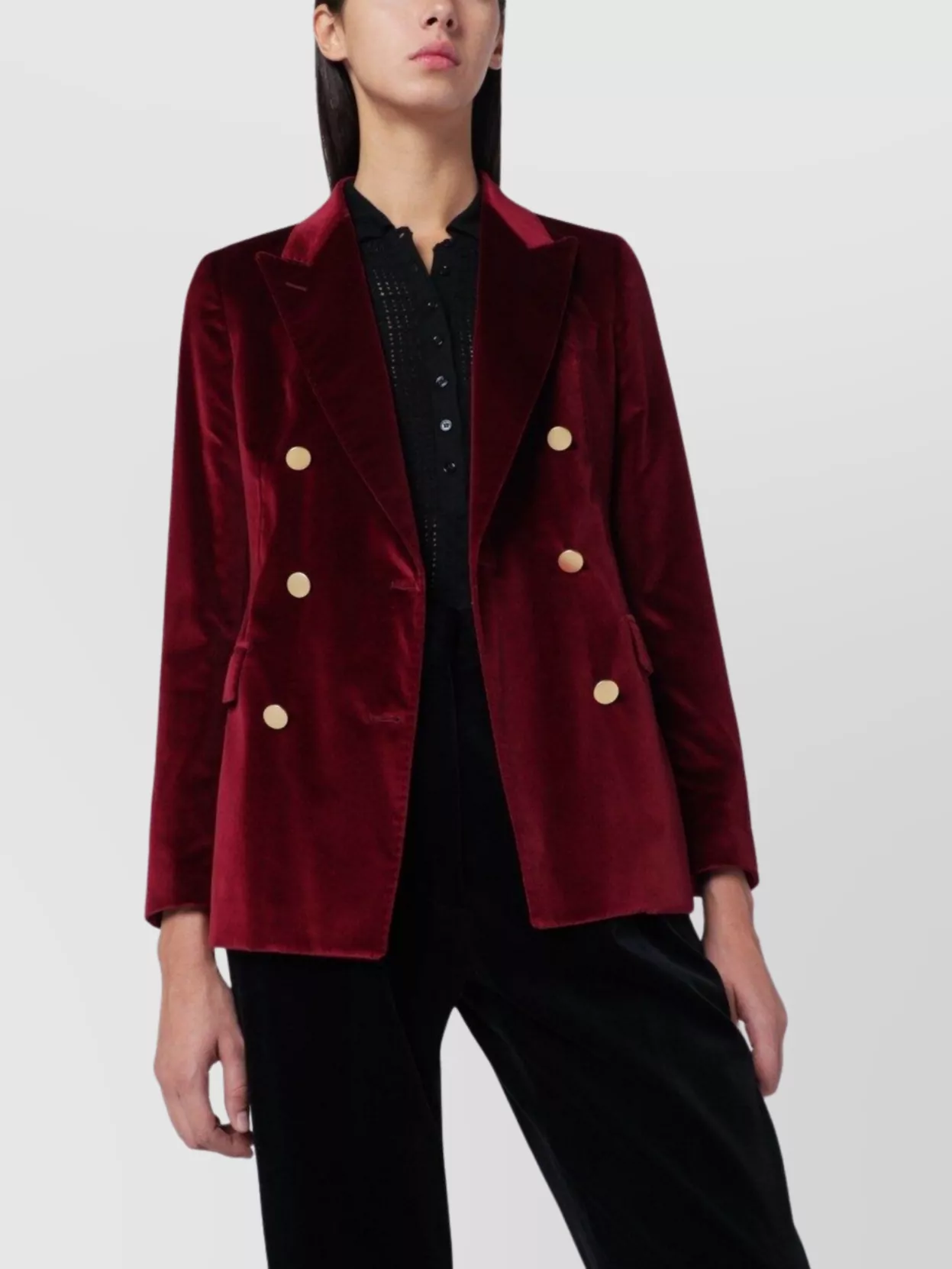 Tagliatore Velvet Double Breasted Jacket In Red