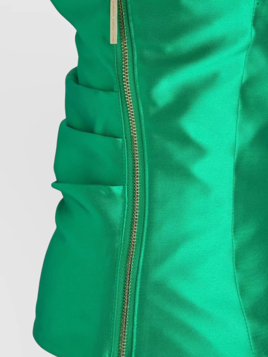 Simona Corsellini Satin Asymmetric Pleated Puff-Sleeve Blouse