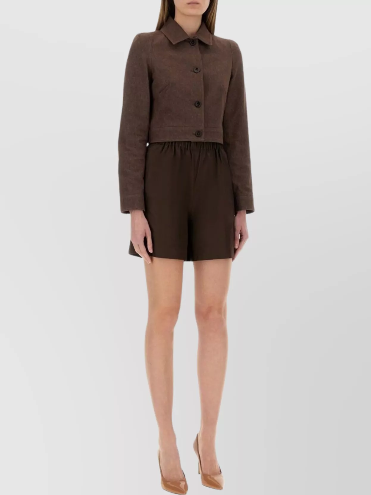 Max Mara Cropped Cotton Jacket Button Detail In Brown