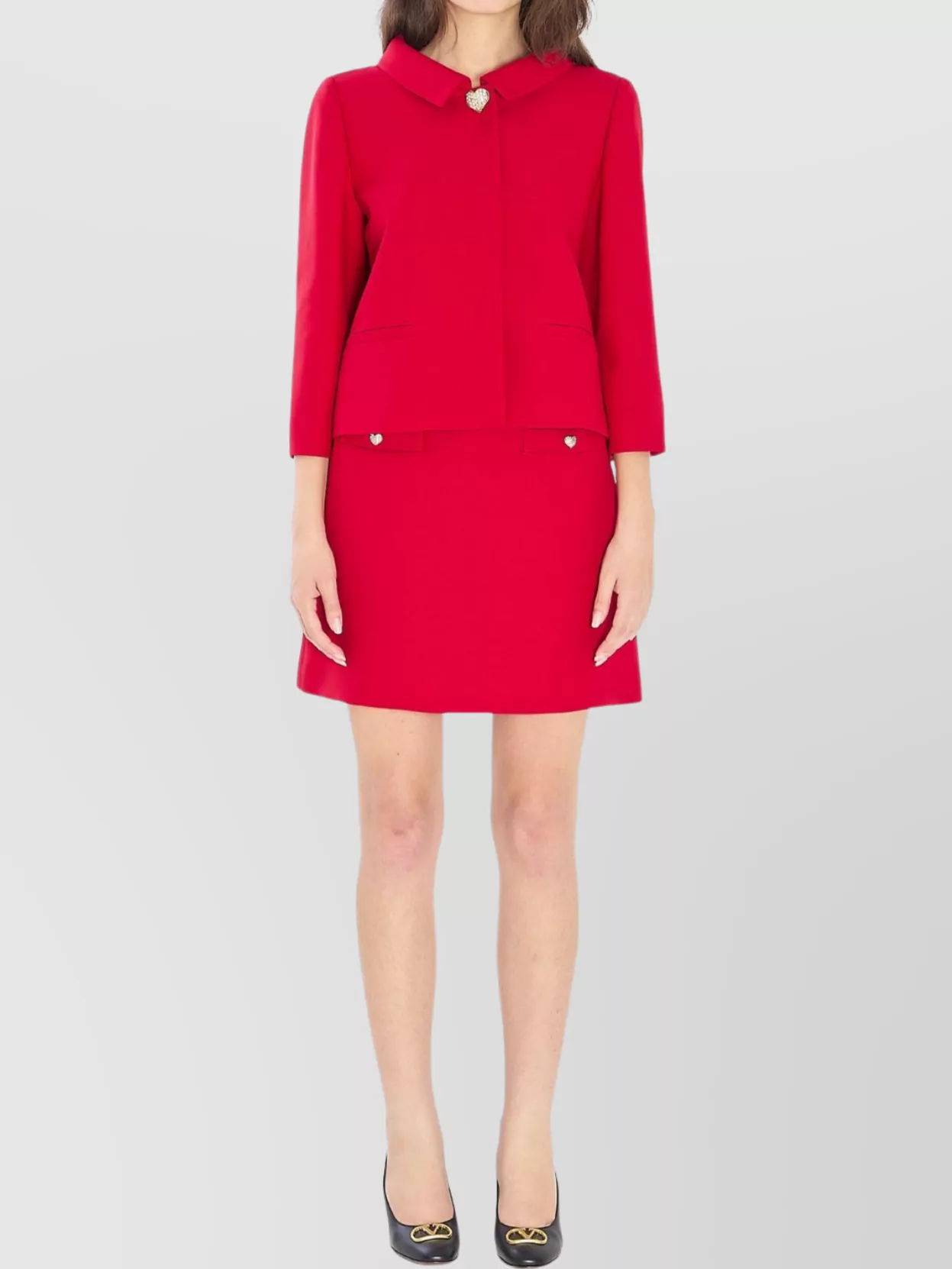 Valentino Couture Crepe Jacket Jeweled Buttons In Red