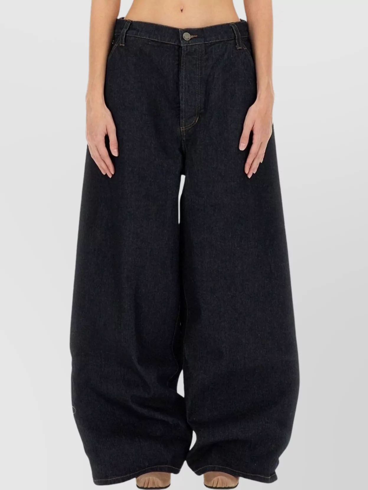 Uma Wang Wide Leg Denim Pants With Belt Loops