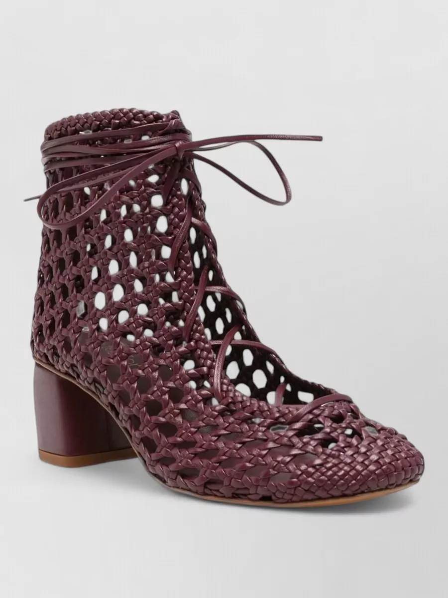 Forte Forte leather woven lace-up square-toe block-heel mules