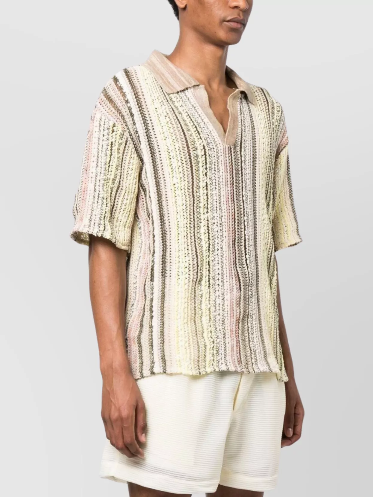 Vitelli Striped Linen Blend Cotton Polo Shirt