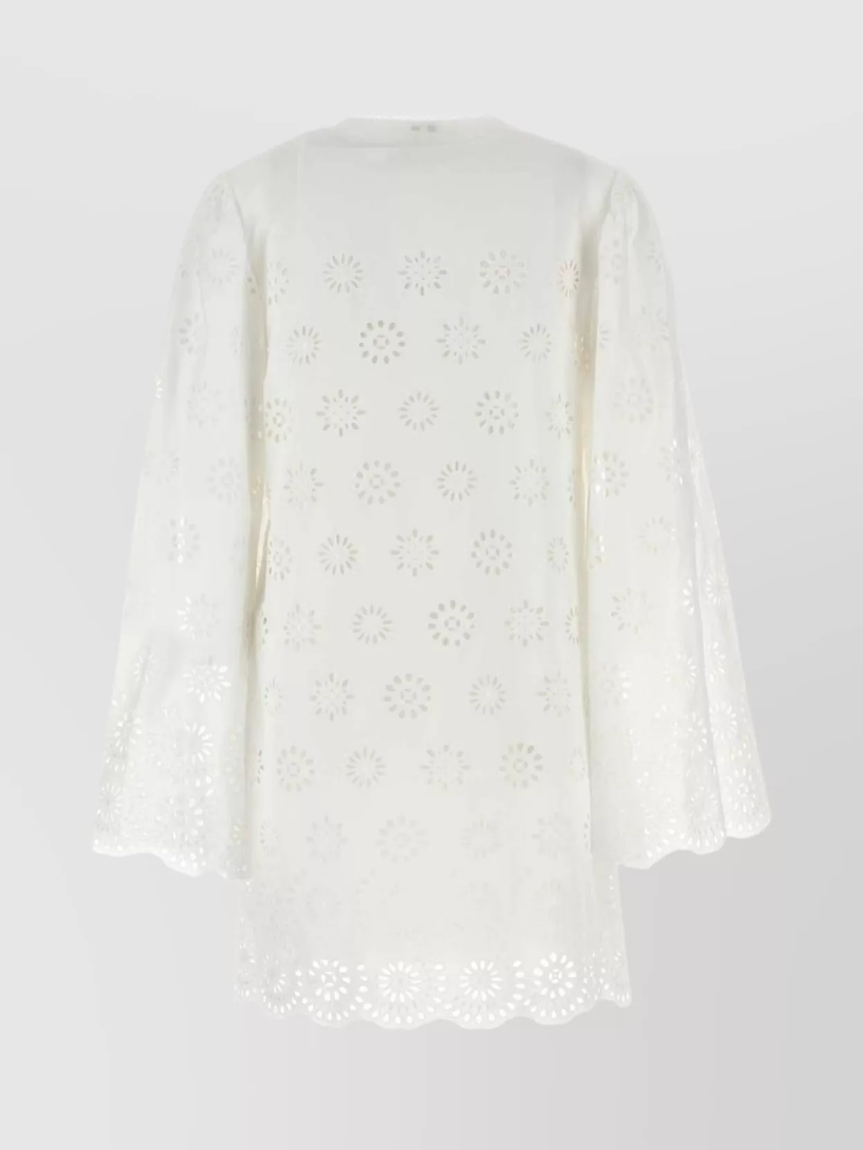 Chloé Mini Dress With Flared Sleeves And Scalloped Hem In White