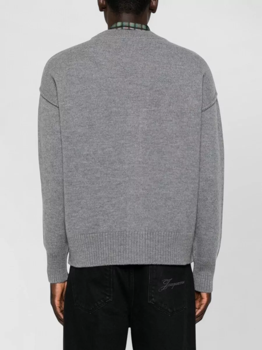 Ami Paris Wool V-Neck Ribbed Cardigan