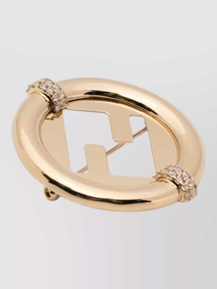 Fendi Embellished Logo Brooch