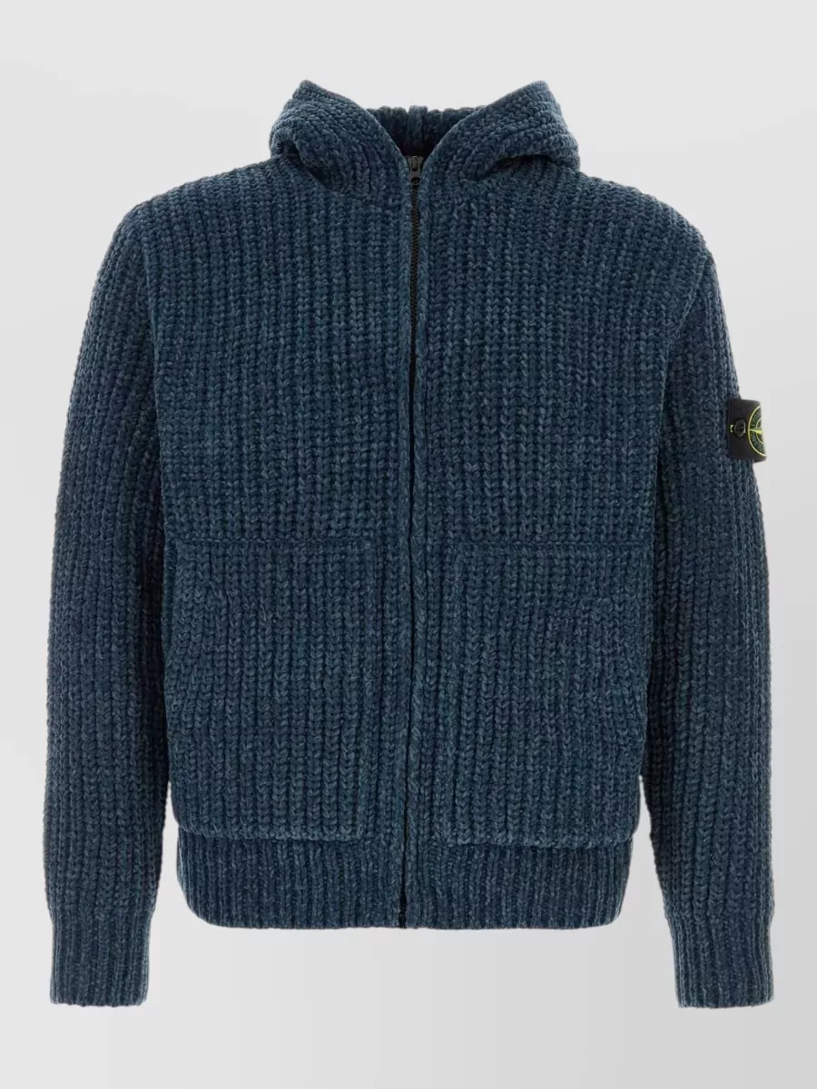 Stone Island ribbed hooded zip-up cardigan