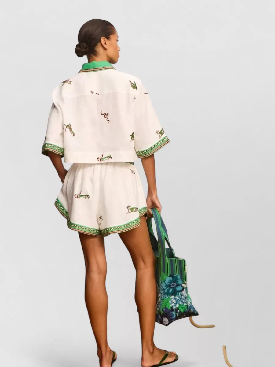 Alémais Linen Embroidered Short Beach Cover-Up