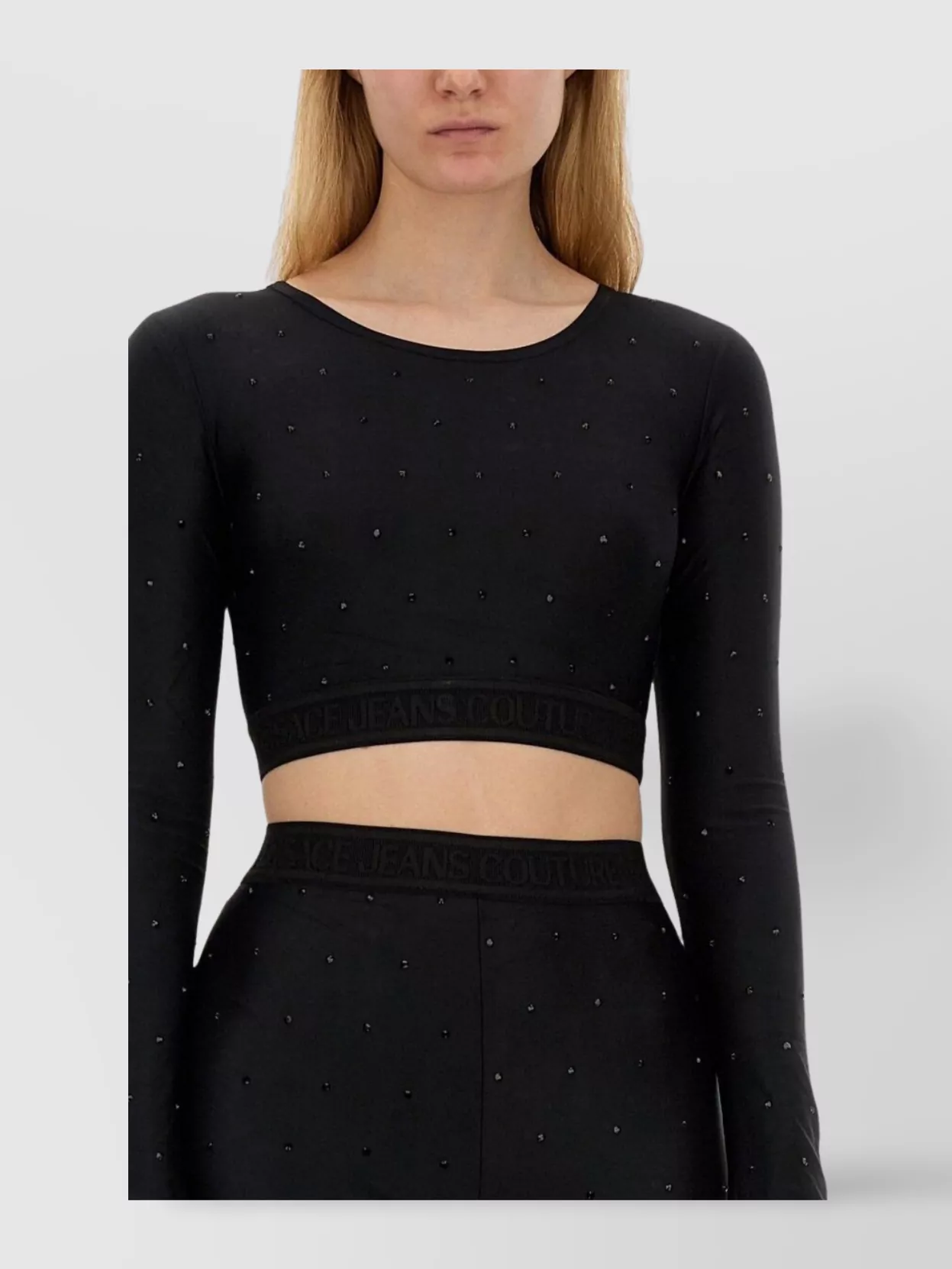 Versace Jeans Couture Cropped Top With Embellished Design And Long Sleeves