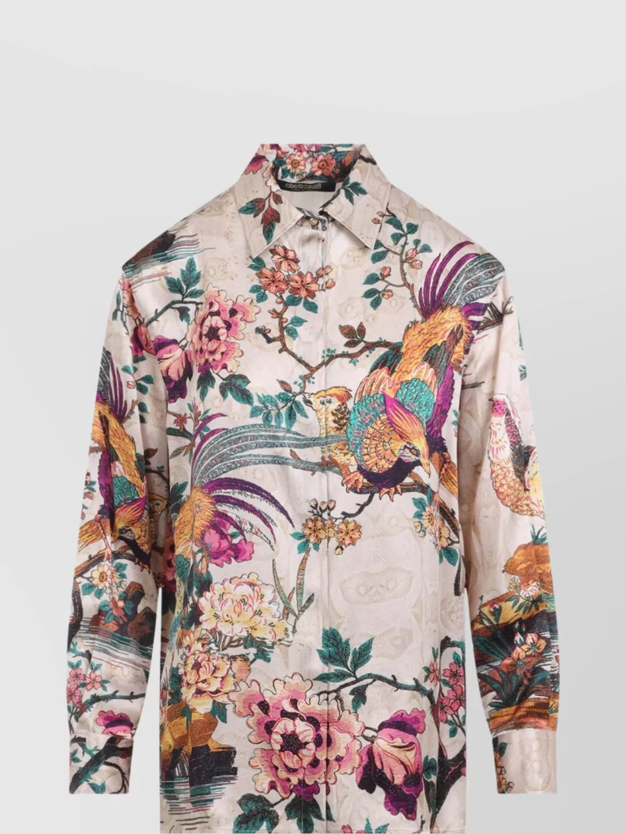 Roberto Cavalli Beige Silk Shirt With Multicolor Floral