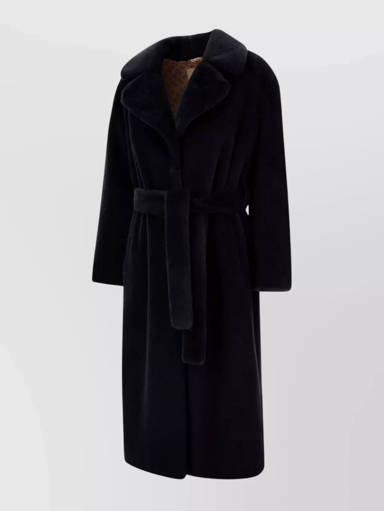 Herno Long Coat With Belted Waist And Notched Lapels