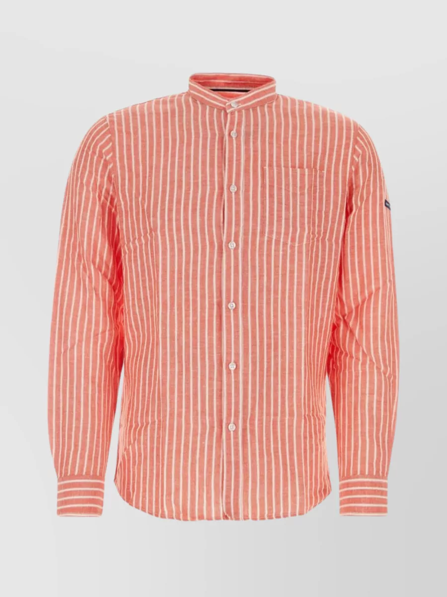 Shop Saint James Striped Embroidered Linen Shirt In Pink