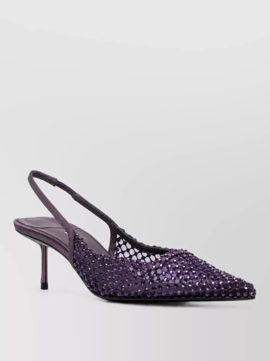 Le Silla leather crystal embellished mesh slingback pumps