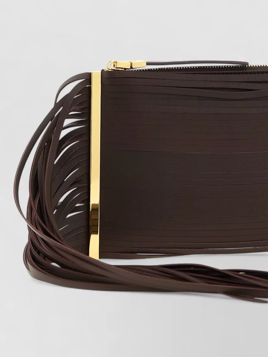 Elisabetta Franchi Leather Fringed Clutch Bag