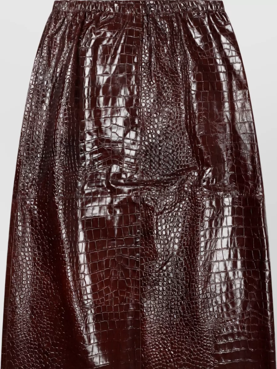Alysi Crocodile Effect Leather Midi A-Line Skirt