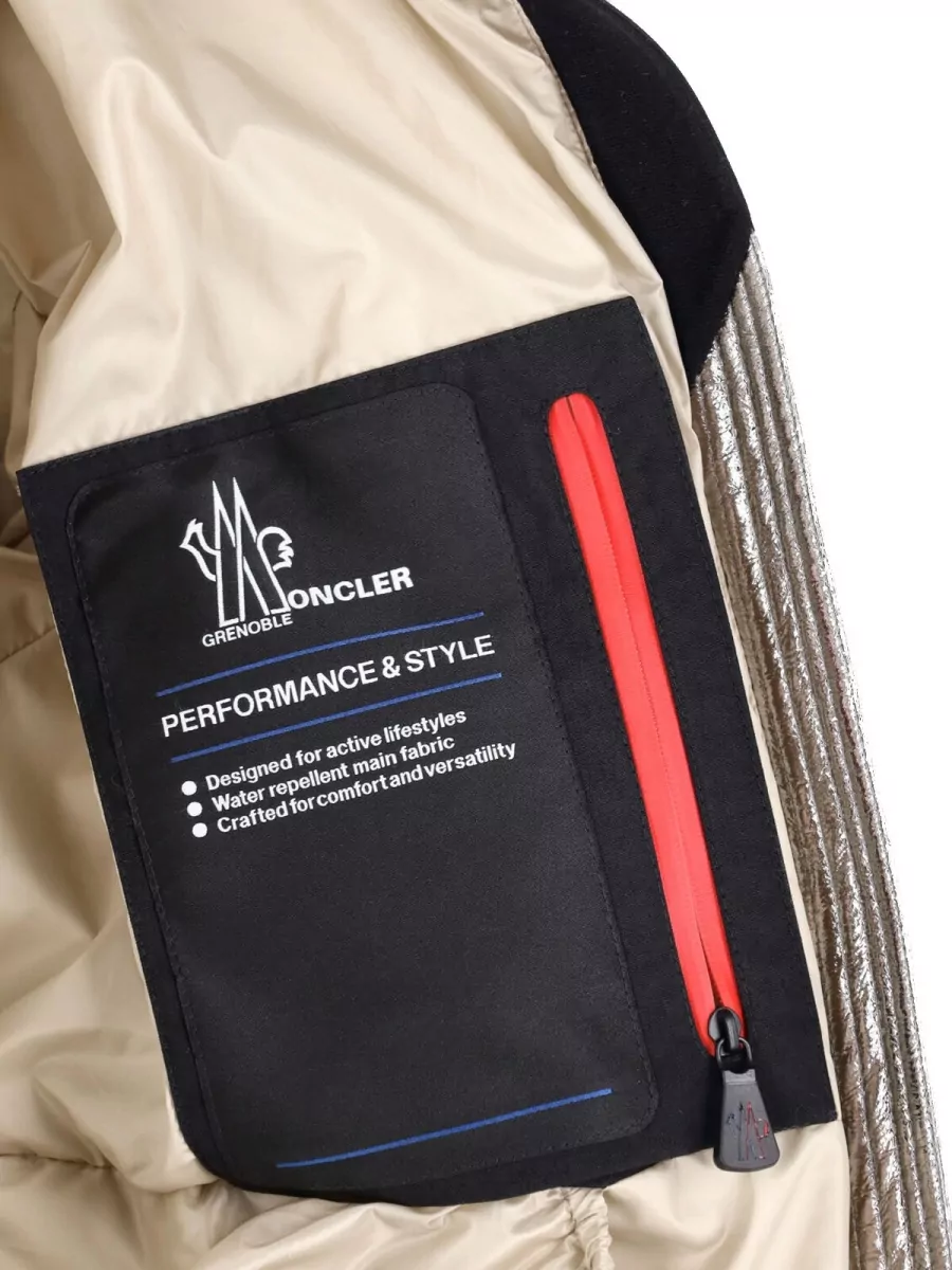 Moncler Grenoble Hooded Metallic Finish Quilted Jacket Elastic Cuffs