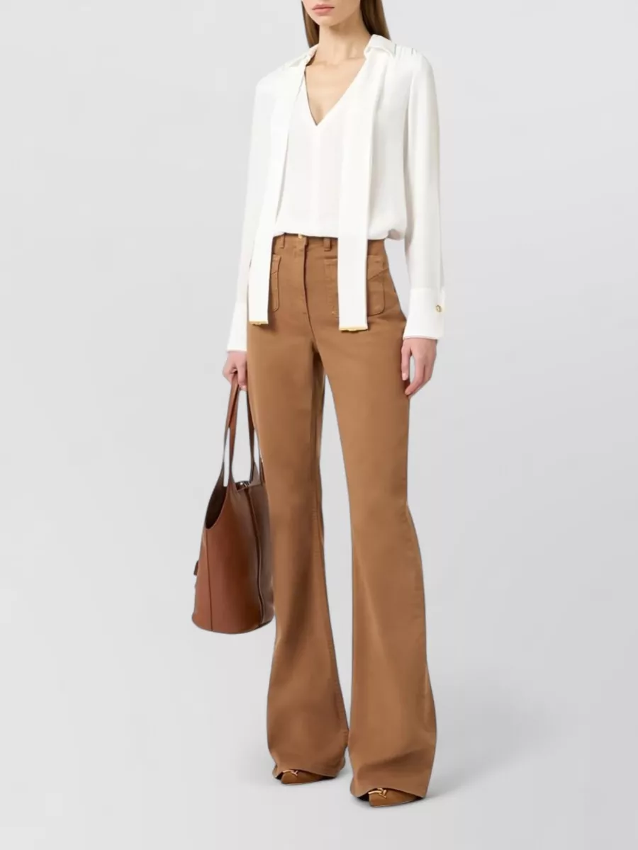 Elisabetta Franchi Top Long Sleeves Scarf Detail Gold Buttons