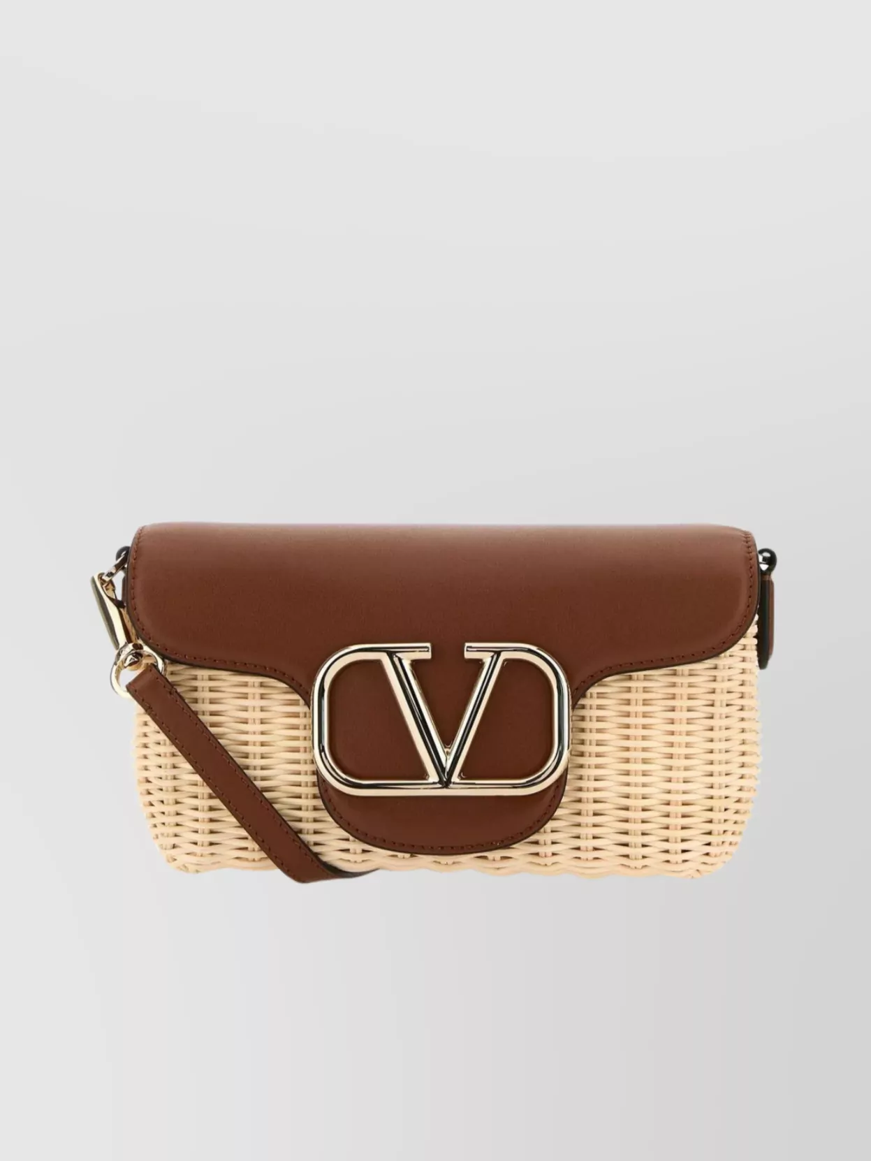 Shop Valentino Leather And Raffia Crossbody Bag