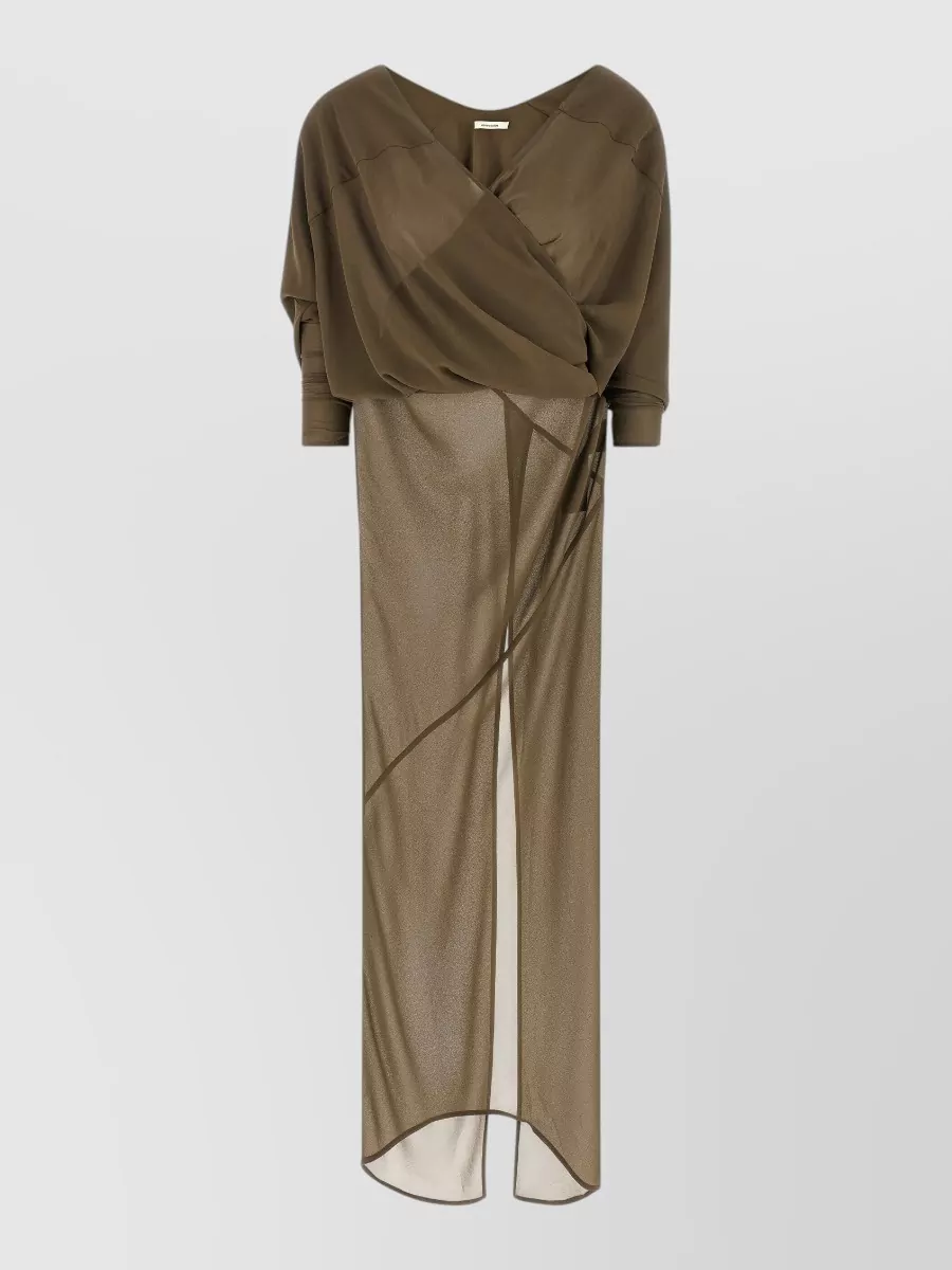 Entire Studios asymmetric v-neck long-sleeve midi dress