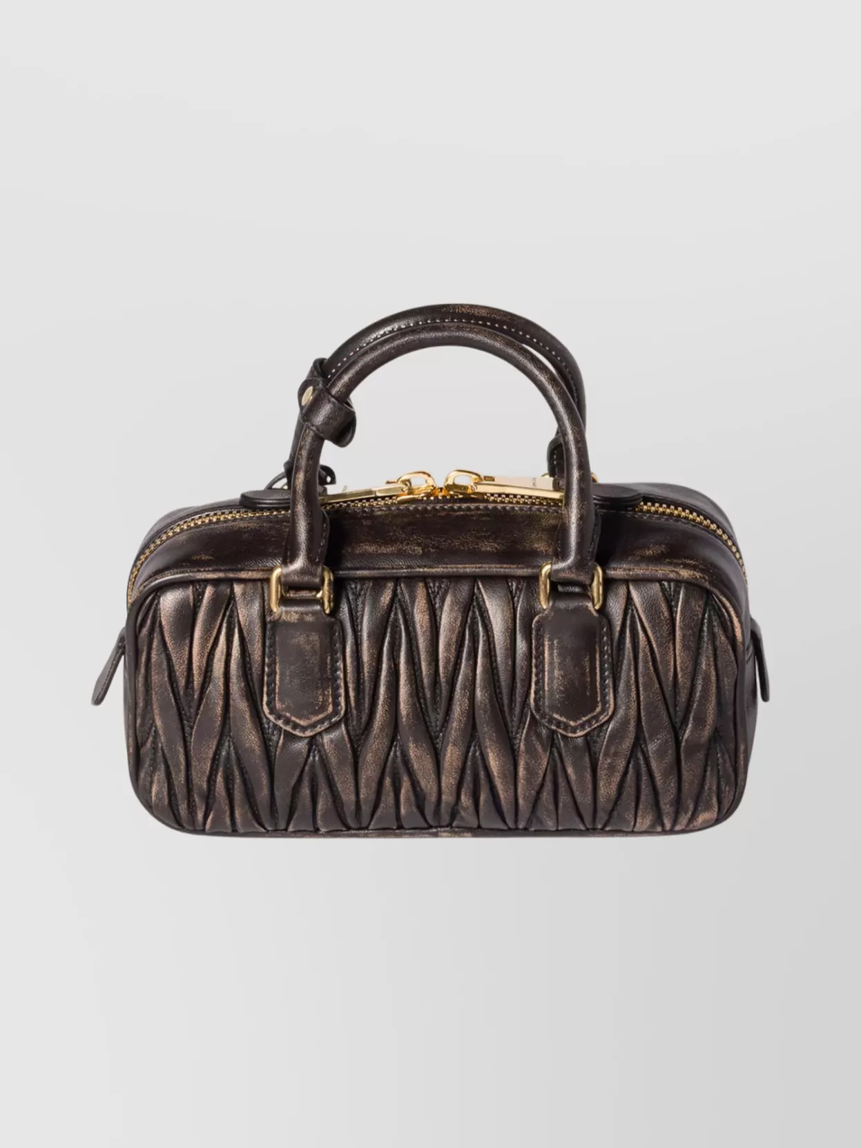 Miu Miu Quilted Top Handle Clutch Bag With Strap In Black