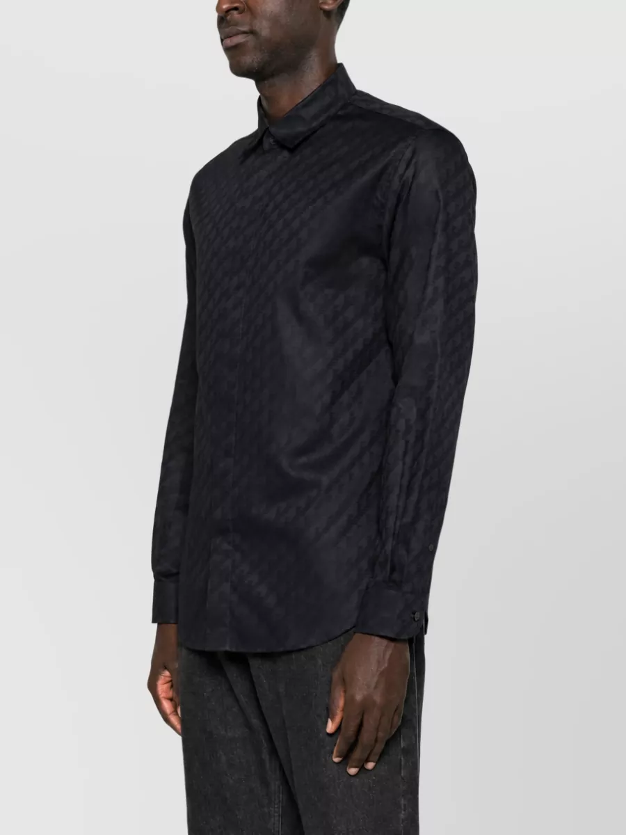 Emporio Armani Jacquard Logo Cotton Long Sleeve Shirt