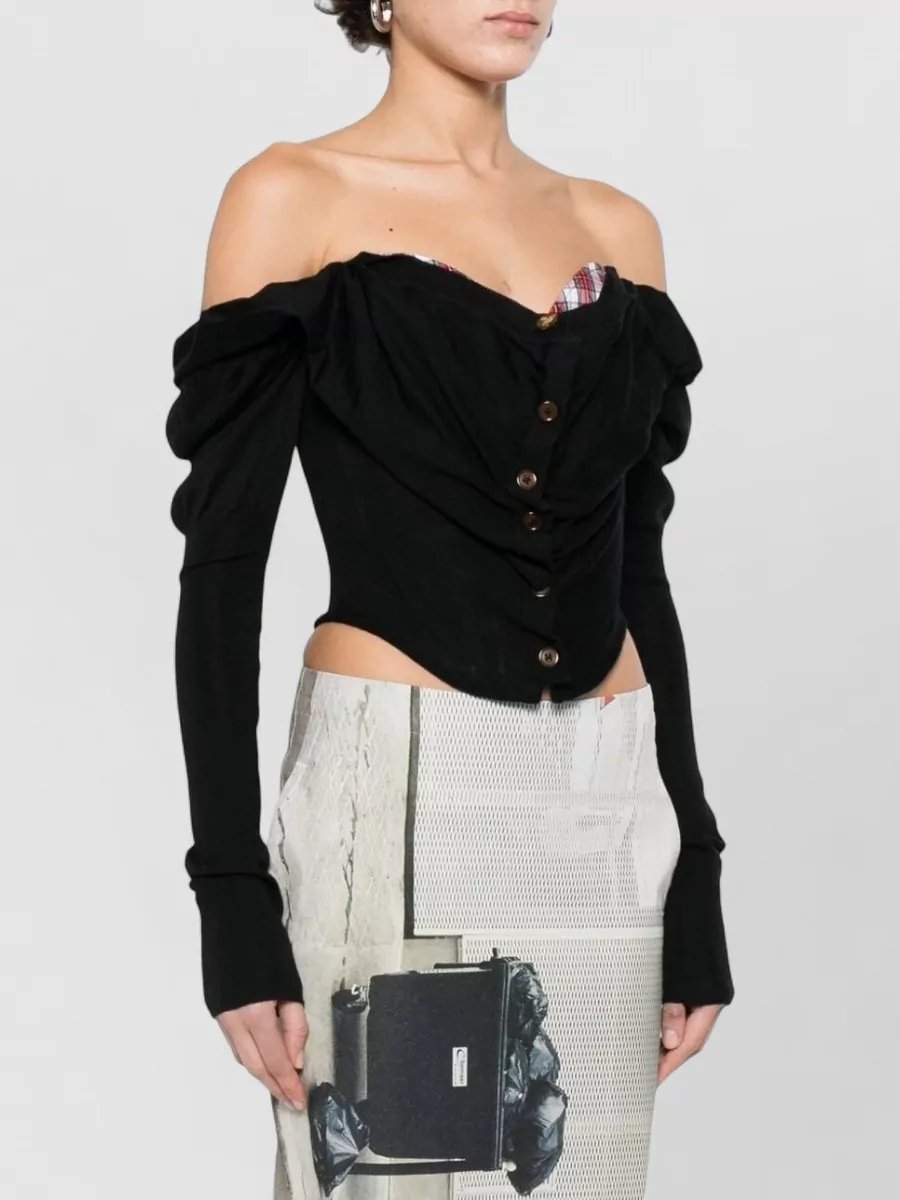 Vivienne Westwood Silk Wool Ruched Square Neck Long Sleeve Blouse