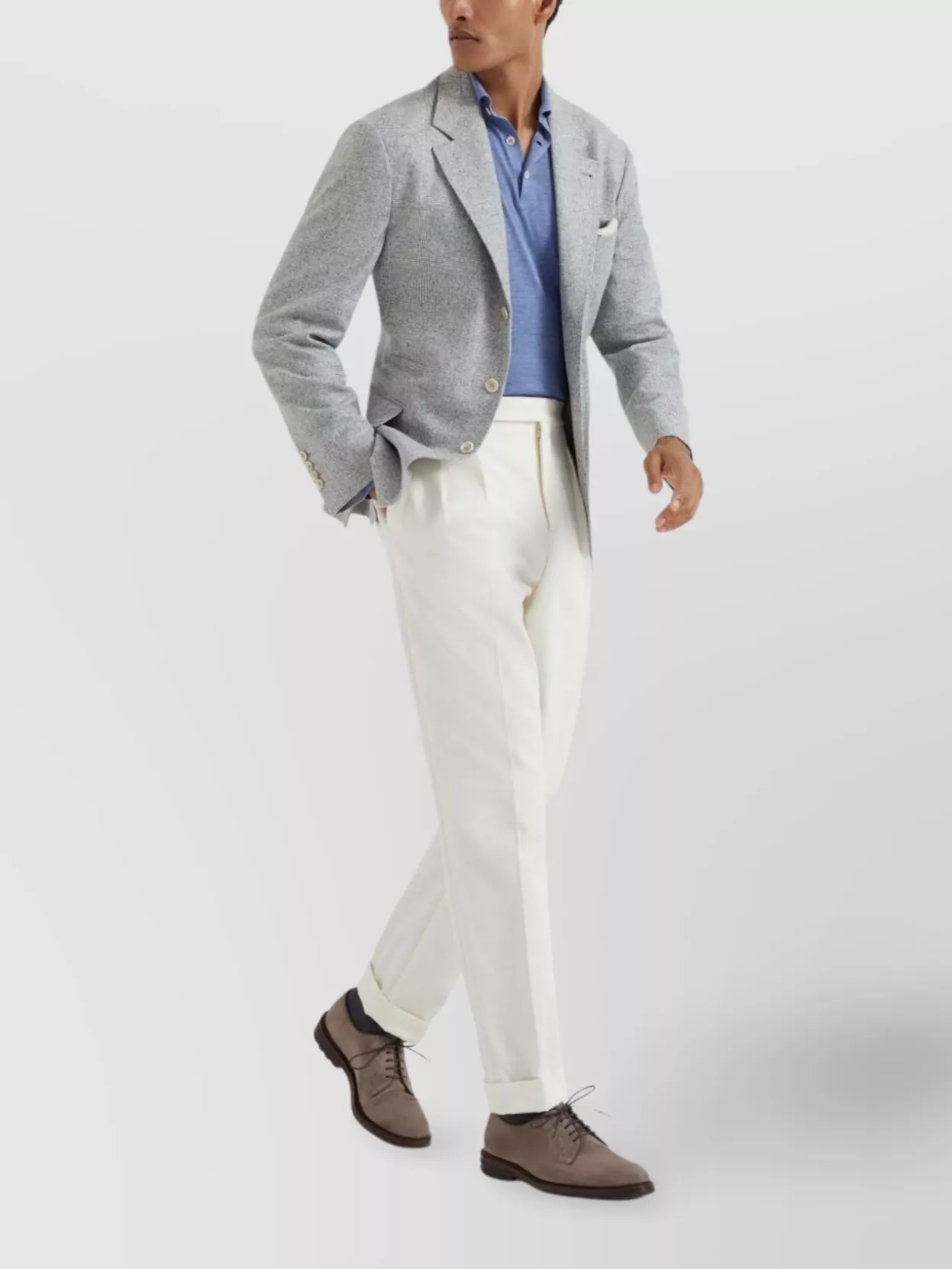 Brunello Cucinelli Long Sleeve Polo Sweater With Ribbed Cuffs And Hem