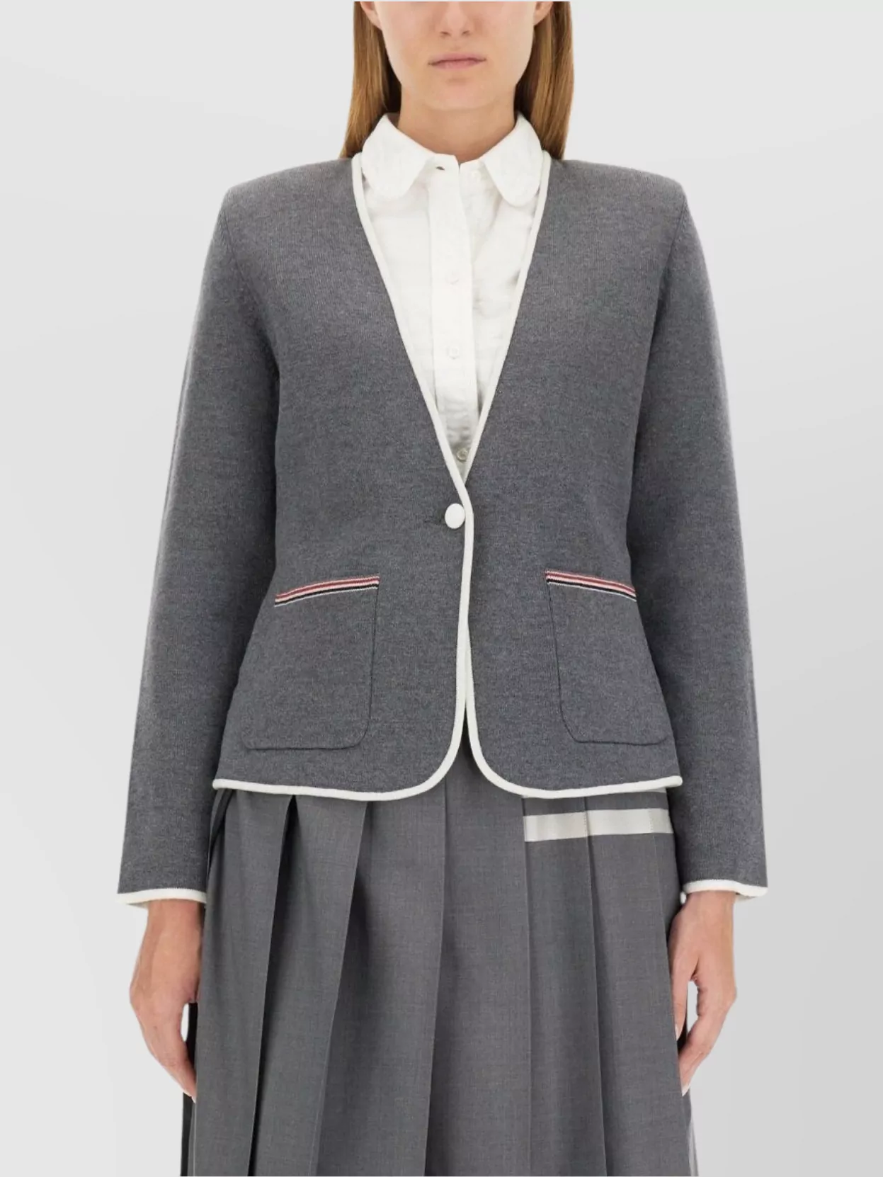 Thom Browne Tailored Jacket With Stylish Contrast Trim