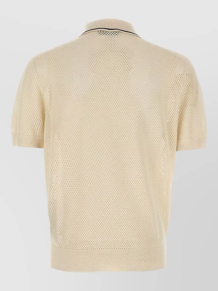 Prada Silk Blend Openwork Short-Sleeve Polo Shirt