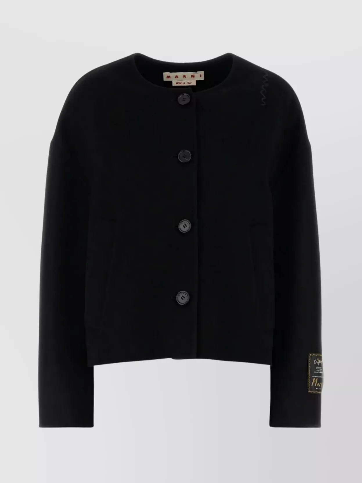 Marni Crewneck Cardigan With Long Sleeves And Pockets In Black