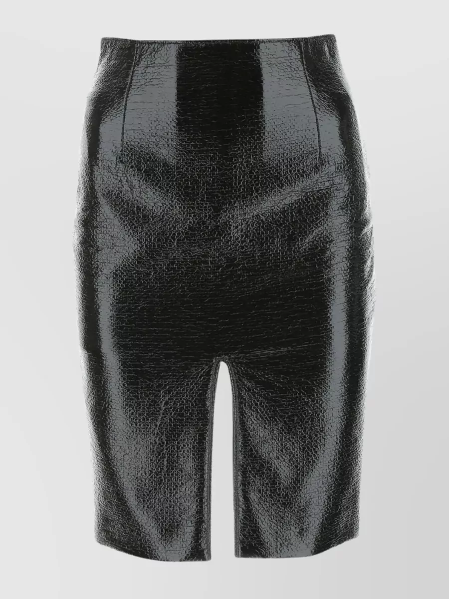 Shop Raf Simons Dual Slit Leather Skirt With High Waist In Black