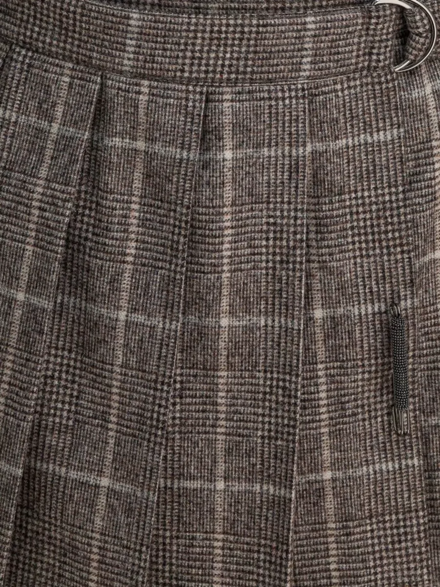 Brunello Cucinelli Stylish Check Pattern Skirt With Belt Detail