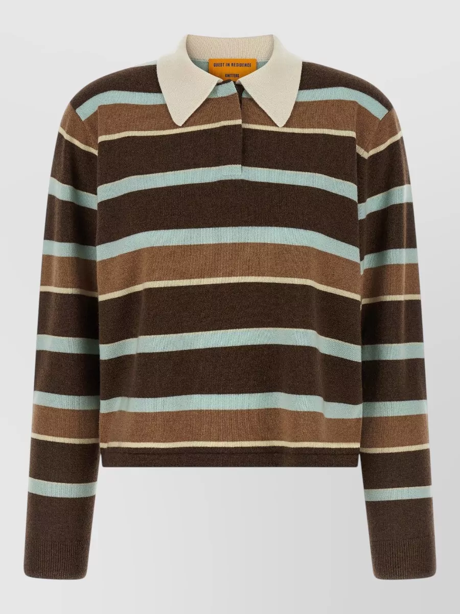 Guest In Residence Cashmere striped cropped long-sleeve polo shirt