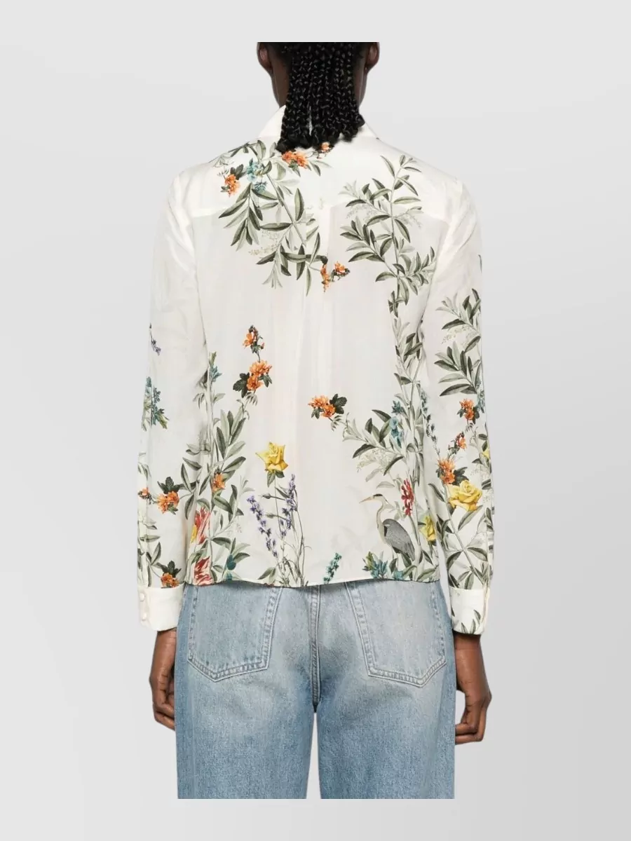 Alice + Olivia Floral Print Silk Long-Sleeve Shirt