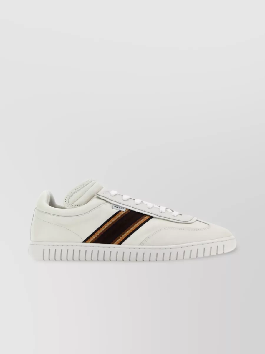 Shop Bally Leather Sneakers With Ankle Padding And Striped Detail In Grey