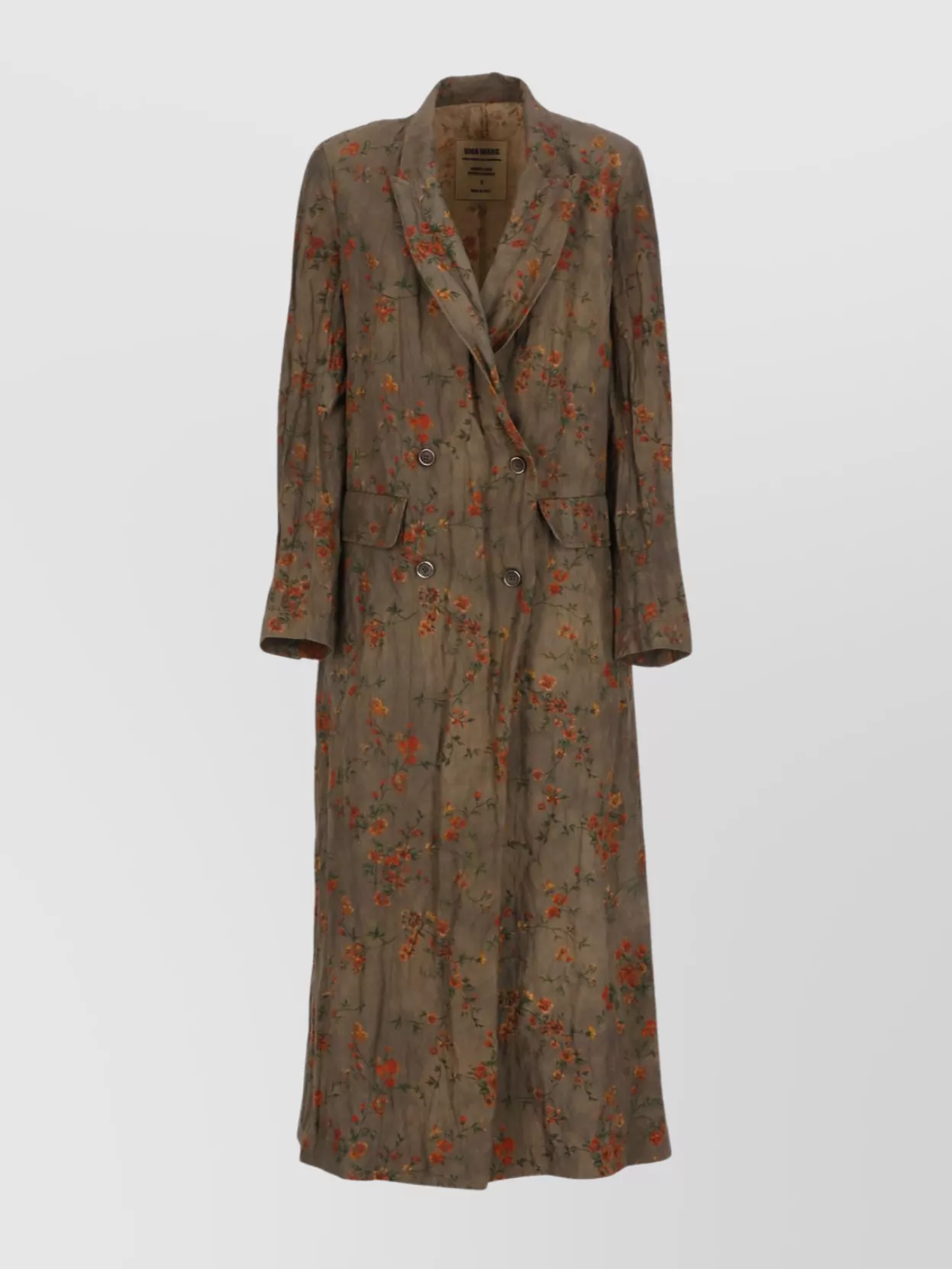 Uma Wang Floral Pattern Double-breasted Cotton Coat In Brown