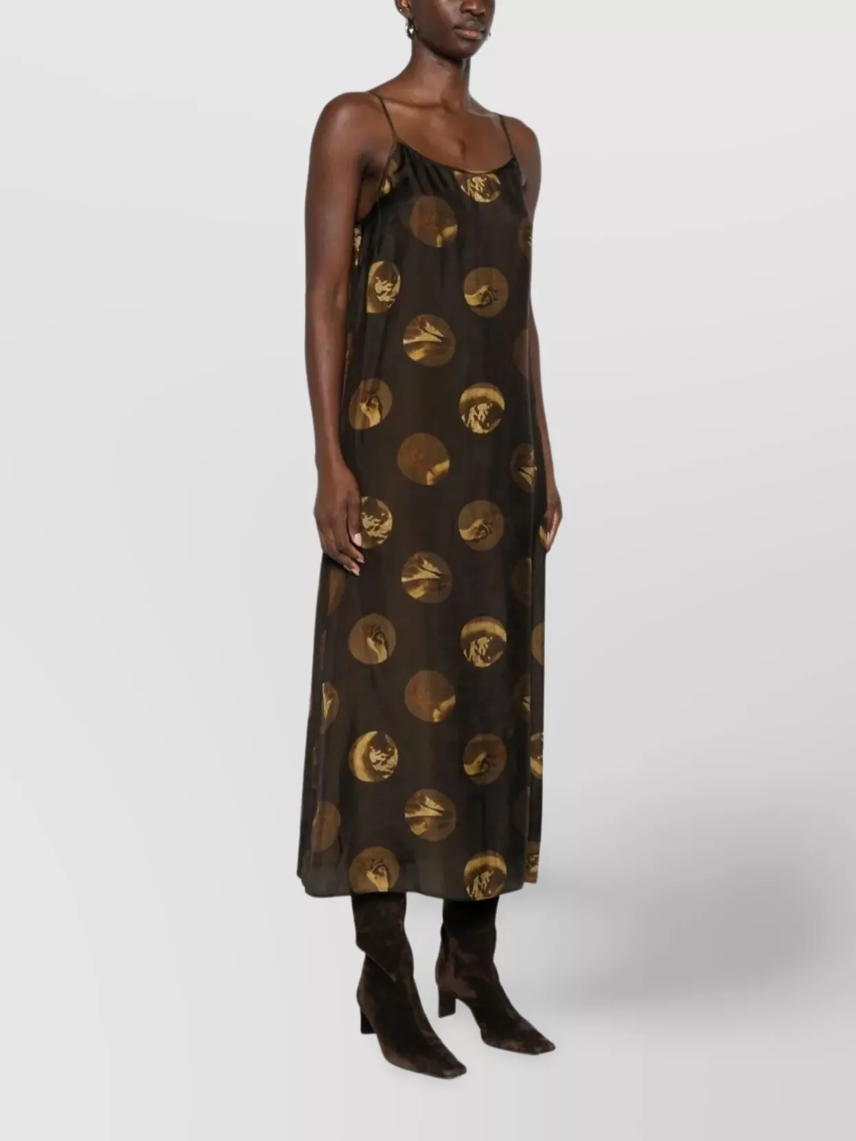 Uma Wang Anaya Brown Sleeveless Dress With Round Neck And All-over Motif In Viscose Blend Woman In Multi