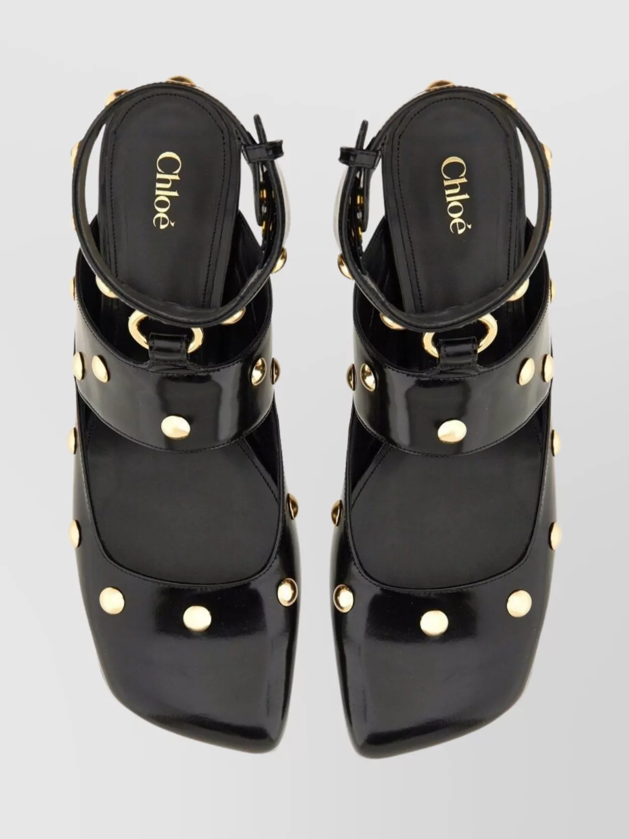 Chloé Square Toe Studded Sandals With Gold Hardware