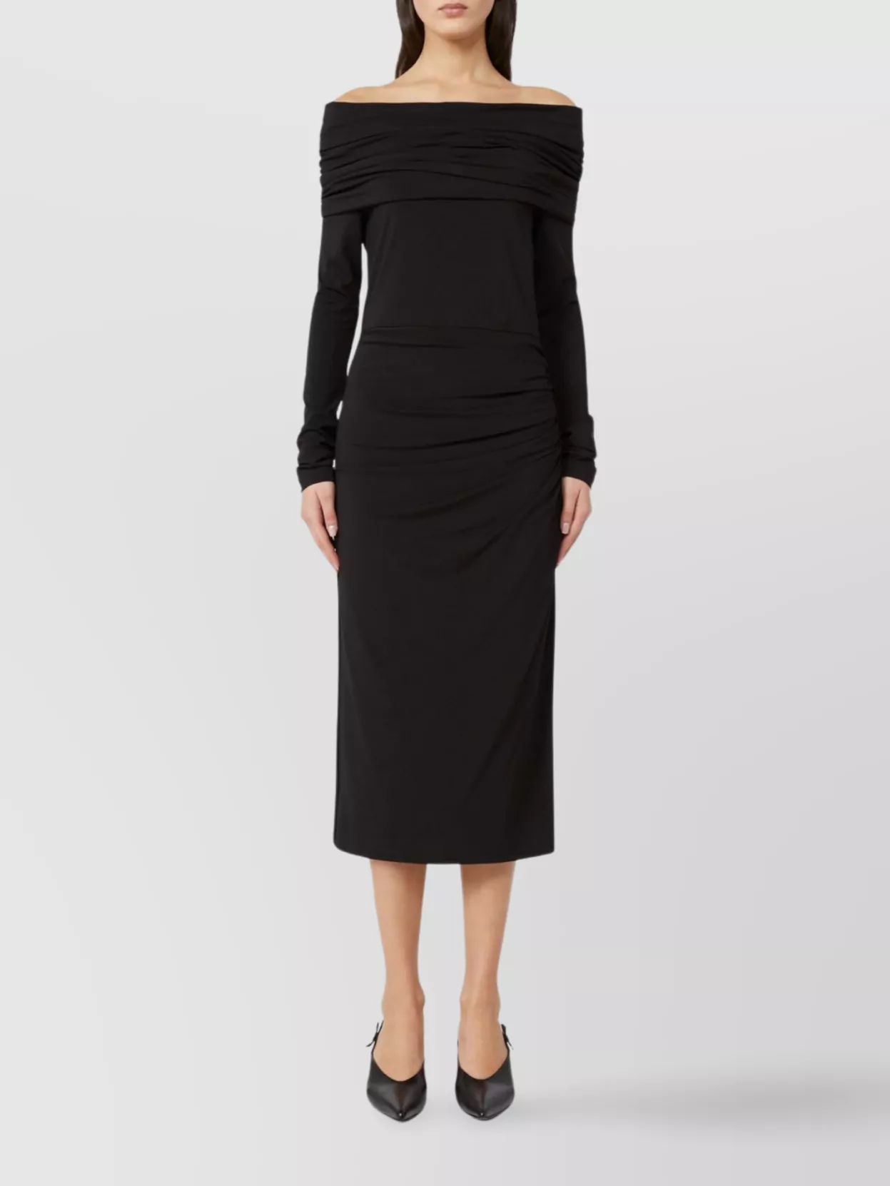 Max Mara Draped Off-Shoulder Midi Dress Slit