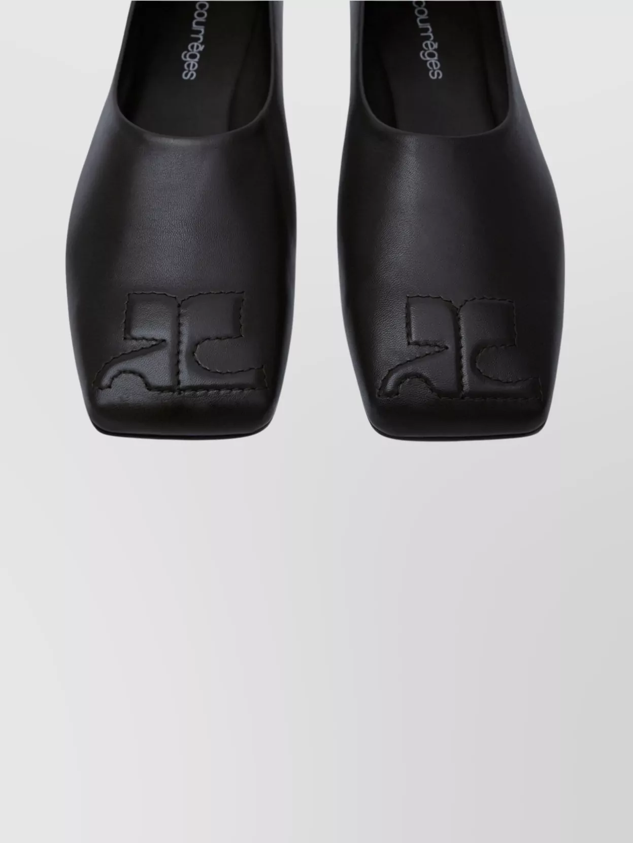 Courrèges Square Toe Calf Leather Ballerina Shoes