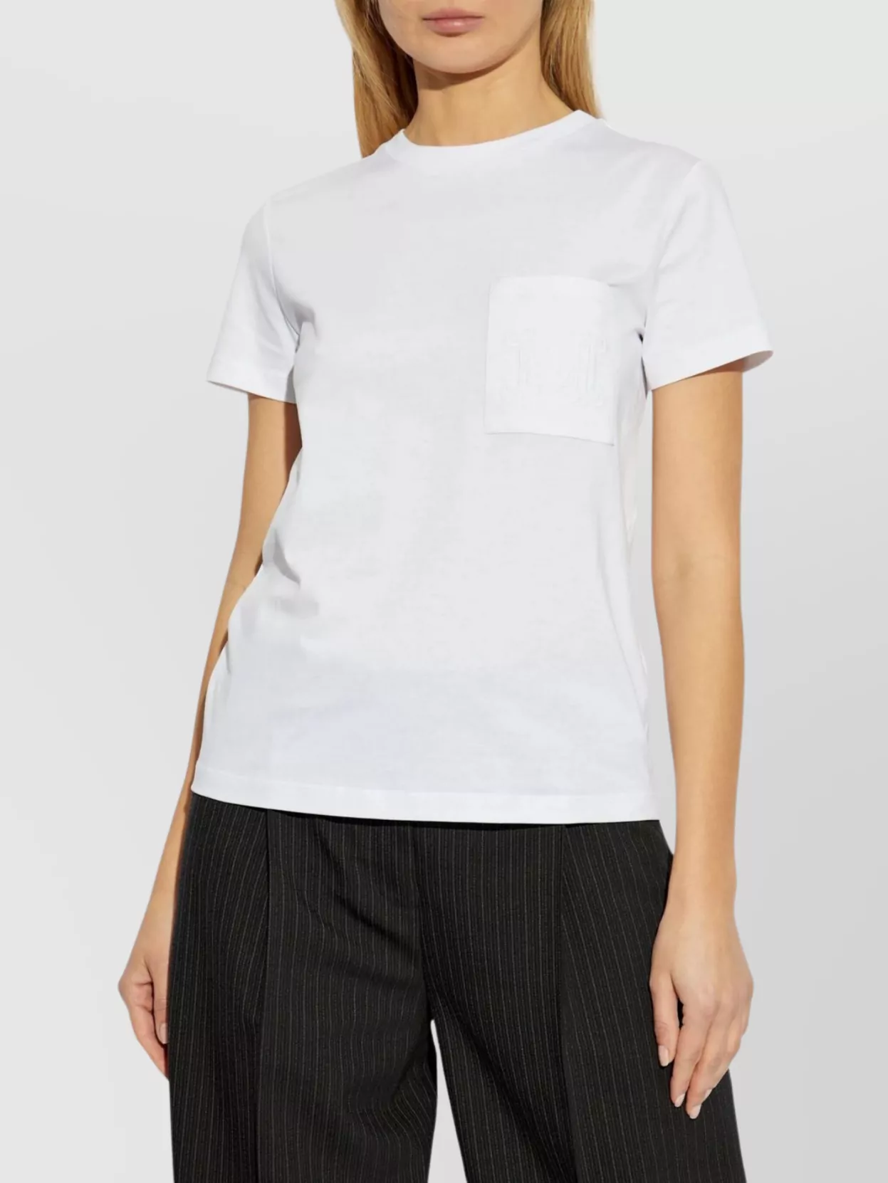 Max Mara Short Sleeve Crew Neck Top With Pocket In White