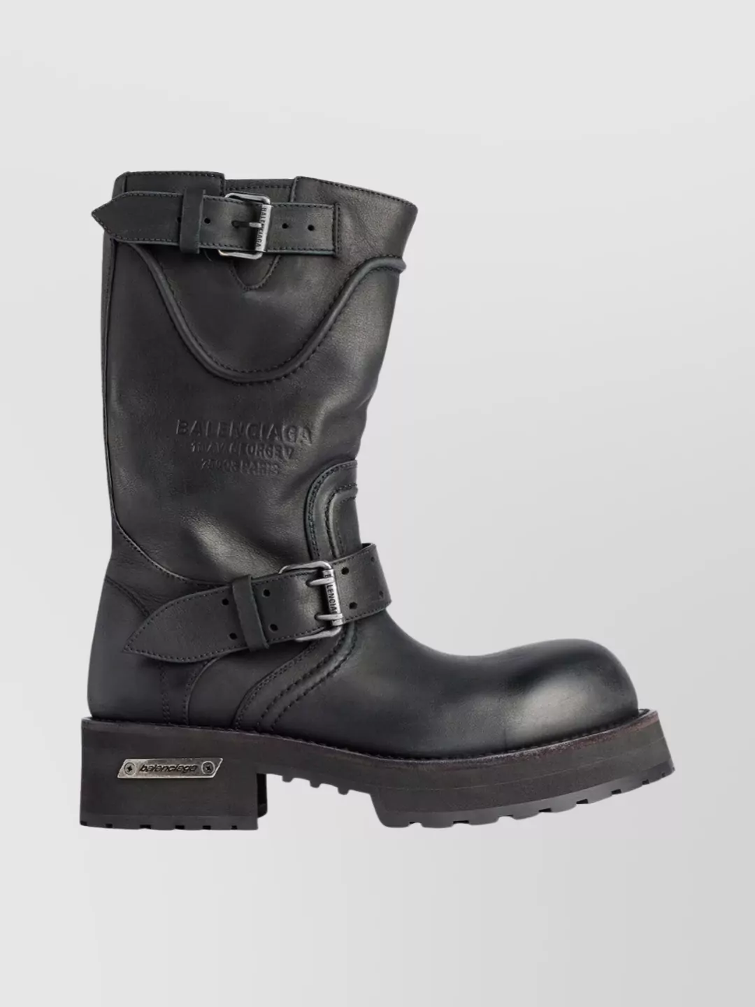 Balenciaga Worn Leather Mid-Calf Chunky Sole Boots