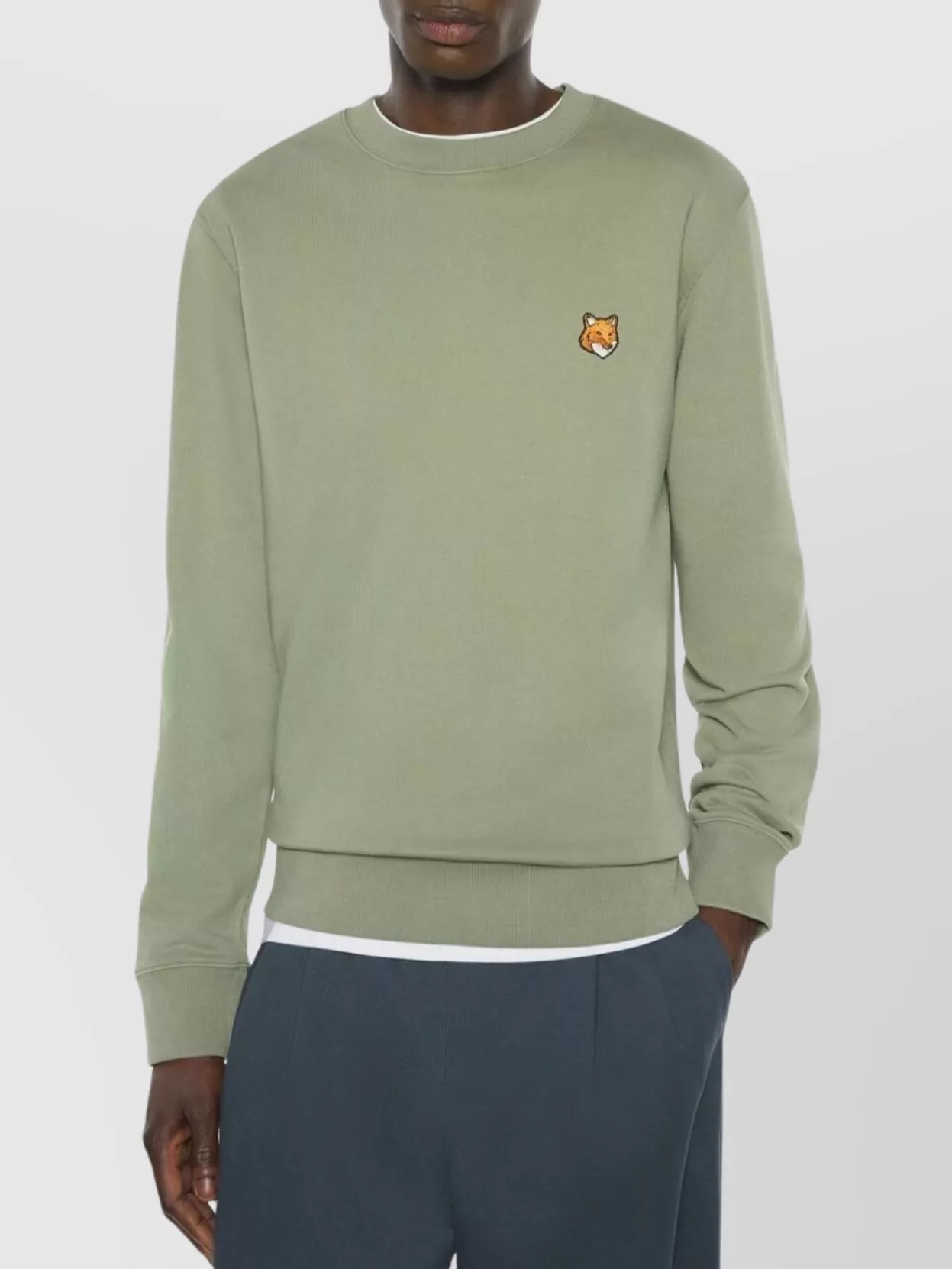 Maison Kitsuné Crew Neck Long Sleeve Ribbed Sweatshirt