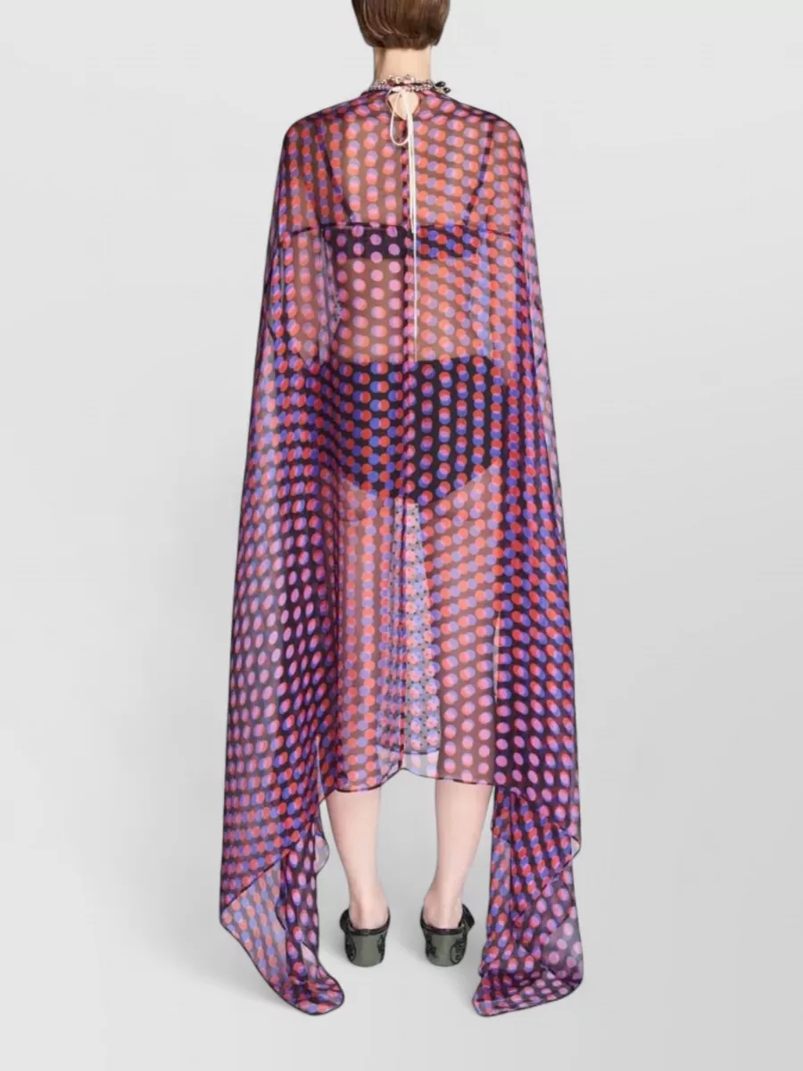 Dries Van Noten Silk Polka Dot Cape Maxi Dress