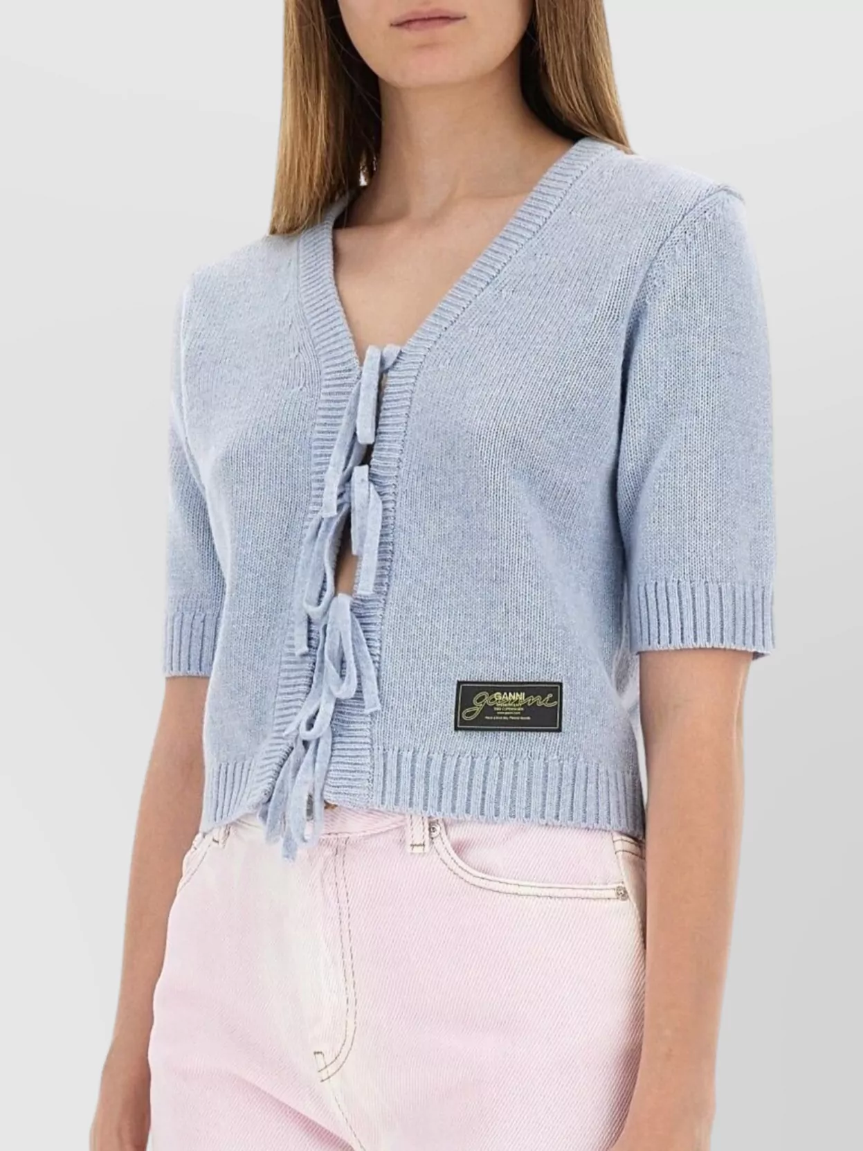 Ganni Bow Tie Cropped Knitwear V-Neck