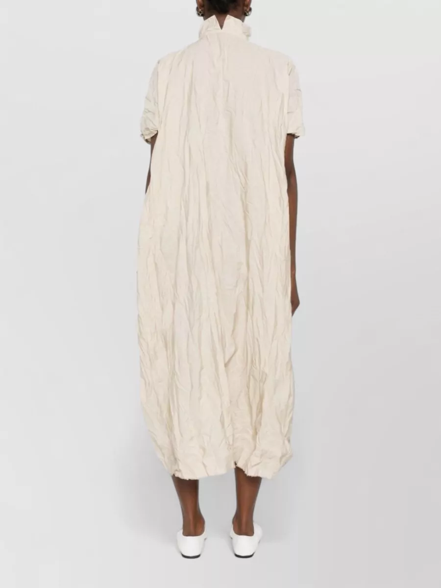 Daniela Gregis Cotton High-Neck Short-Sleeve Belted Midi Dress