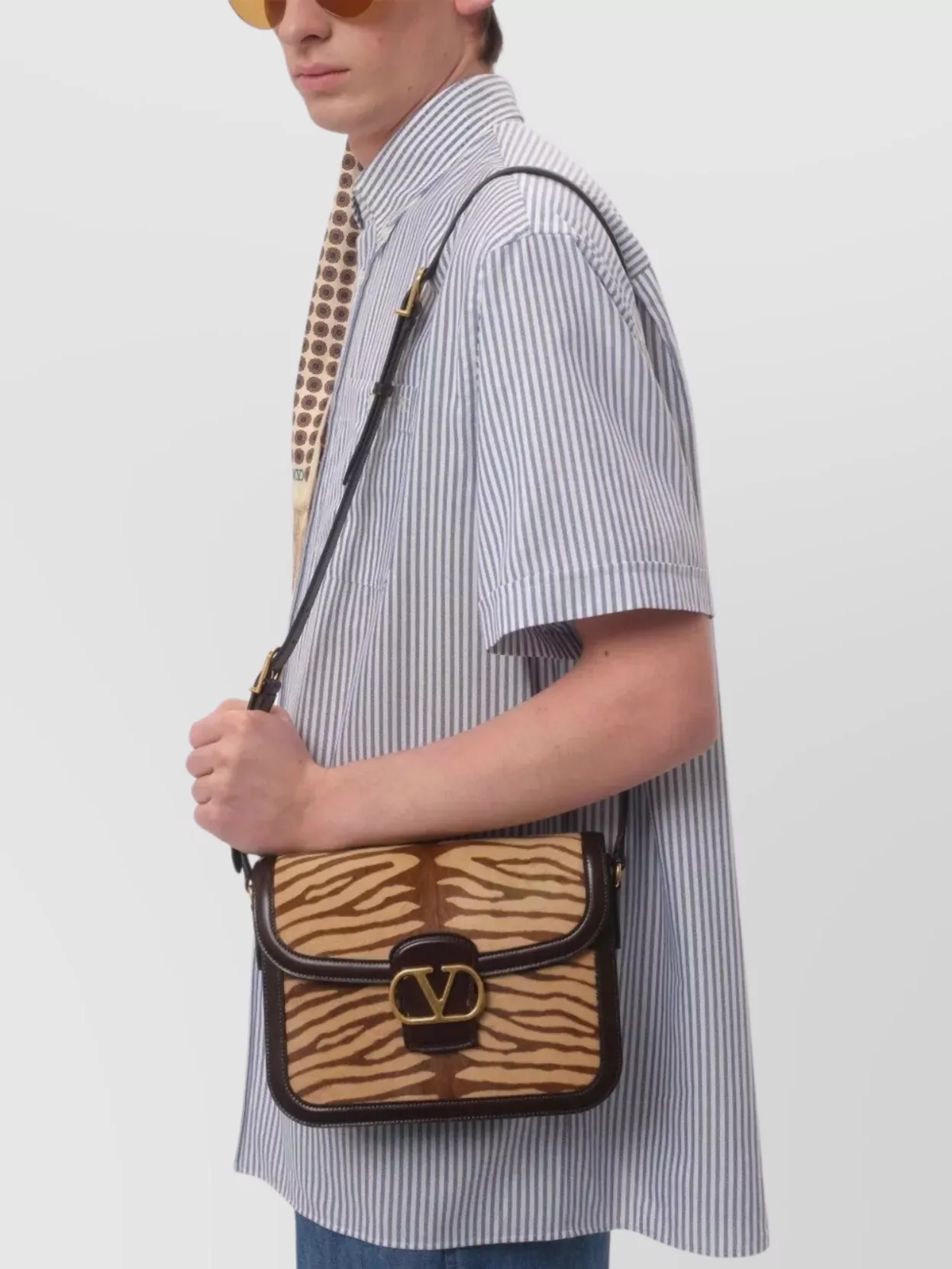 Valentino Striped Cotton Shirt Chest Pocket In Blue